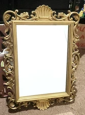vtg 80's Homco Plastic Gold Mirror Baroque Rococo floral shell  2151 20"