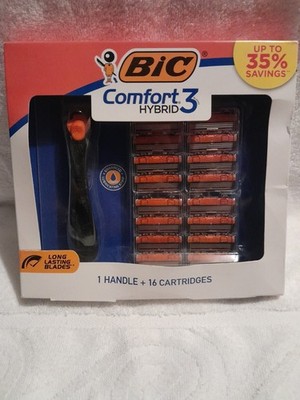 BIC Comfort 3 Hybrid Disposable Razors for Men, 1 Handle and 16 Cartridges