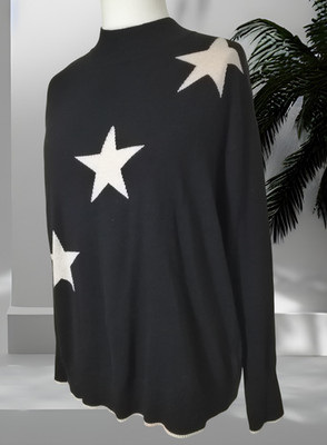 Mint velvet black contrast star jumper cashmere blend size large