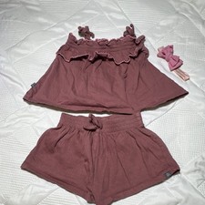 Gerber Modern Moments Girls 3T Mauve Cotton Shorts Set Top Headband Sleeveless