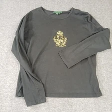Lauren Active Ralph Lauren Women's Size P/L Black Embroidered logo long sleeve