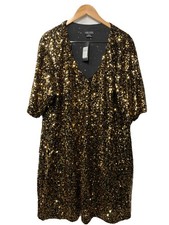 City Chic Womens Cocktail Party Dress Evening Sequin Glam V-neck Gold Size XL/22