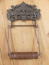 Toilet Paper Roll Holder Cast Iron Bathroom Wall Fixture Metal Wood Farmhouse