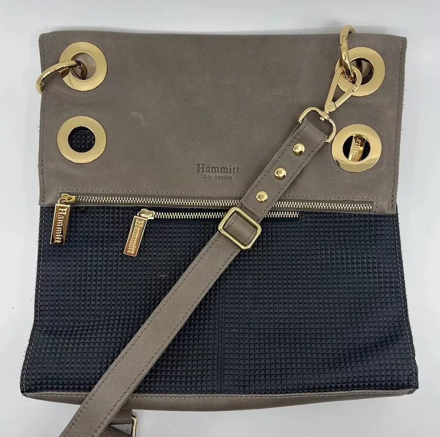 Hammitt Montana Black Gray Textured Leather Medium Color Block