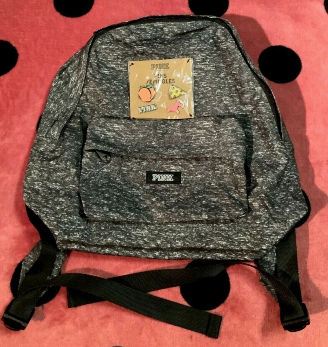 Victorias Secret PINK Black Dark Grey Marble Small Backpack Metal Pins NWT Victoria main image 3