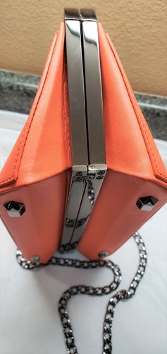 Unique Purse $1,995 Owen Art Deco Inspired Orange Leather Gunmetal Parts  - Afbeelding 5 van 9