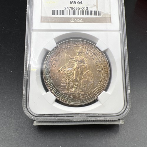 Tóner tónico arco iris 1907 B dólar comercial de Gran Bretaña PQ NGC MS64 BU Bombay como nuevo - Imagen 9 de 12