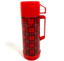 Vintage Aladdin Thermos 1 Pint Red & Black Plaid #223 Plastic Made In USA
