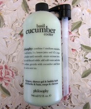  PHILOSOPHY 3 in 1 SHOWER GEL BASIL CUCUMBER COOLER w/ Pump 32 OZ-HUGE NEW 