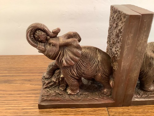 Set of 2 Elephant Bookends Bronze Tone Heavy Resin - Picture 4 of 12