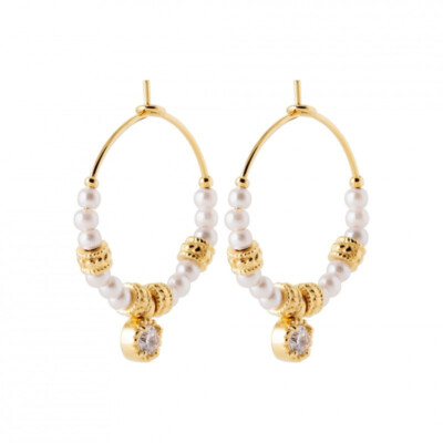 Boucles D'oreilles Créoles En Agate Rose Plaqué Or - Pierres Semi-précieuses, Neuves Avec étiquettes