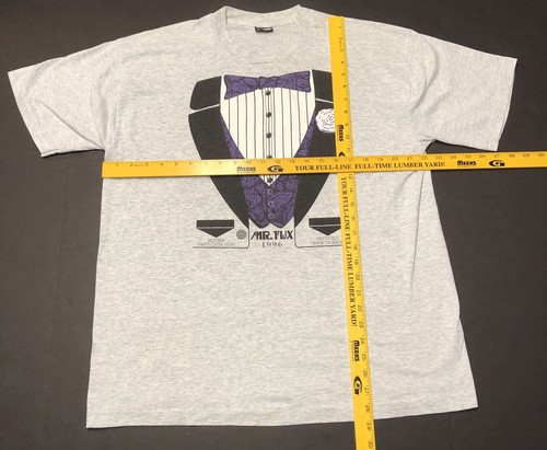 VINTAGE 90S 1996 TUXEDO PRINT NOVELTY PARTY TEE T-SHIRT MENS XL Purple Grey D35 - Picture 3 of 8