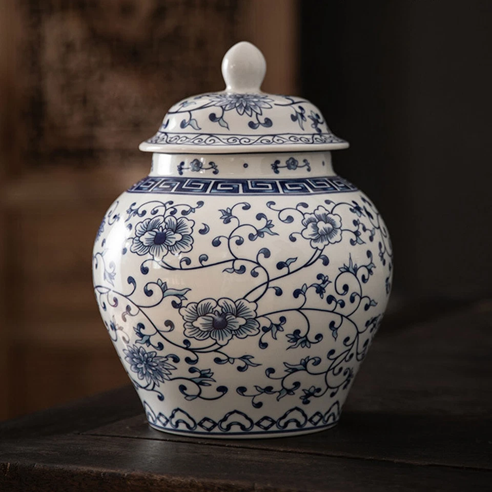 Chinesische Vase Porzellan, Vase im Ming-Stil, Vase mit Deckel 21 cm, blau-weiß - Bild 3 von 4