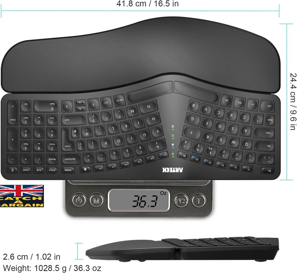 Arteck HW315 Split Ergonomic 2.4G USB Wireless Keyboard with Cushion Pad (E749) - Image 4 of 4