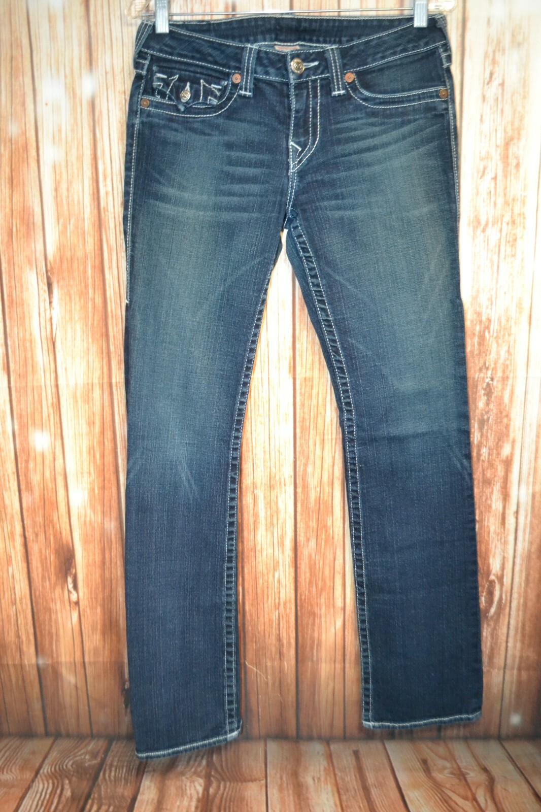 True Religion Women's Billy Straight Embellished U Pocket Flaps Jeans Sz 30x32 thumbnail 4