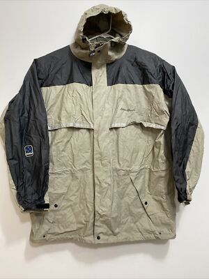 Eddie Bauer Waterproof Rain Jacket wind breaker Men's XLarge Black Beige
