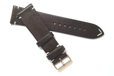 23mm Brown/White Genuine Leather Classic Style Watch Band Rose Gold Tone Buckle