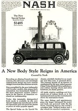 1927 Original Nash Ad. Special Sedan. Alluring French Type Rear Contour. Kenosha