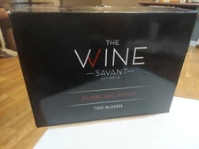 The Wine Savant Clear Black Globe Whiskey & Wine Decanter Set Two Glasses