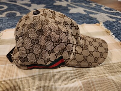 Authentic GUCCI Web Sherry Line Cap GG Canvas Leather Size M