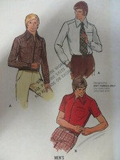 Vintage 70's Butterick 6828 SEMI-FITTED YOKED SHIRT Sewing Pattern Mens Sz 38"