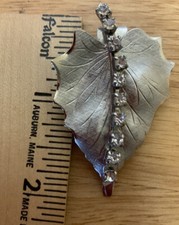 Vintage Silver Tone Rhinestone Hair Clip Leaves