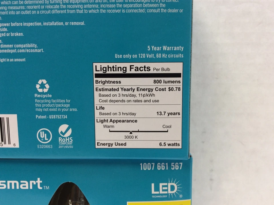 EcoSmart 100-Watt B13 E12 Candelabra LED Edison Light Bulb Bright White 12 Bulbs - Image 3 of 4