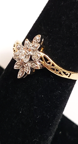 10K Yellow Gold Vintage Diamond Cluster Cocktail Floral Ring SZ 6 - 第 4/19 張圖片