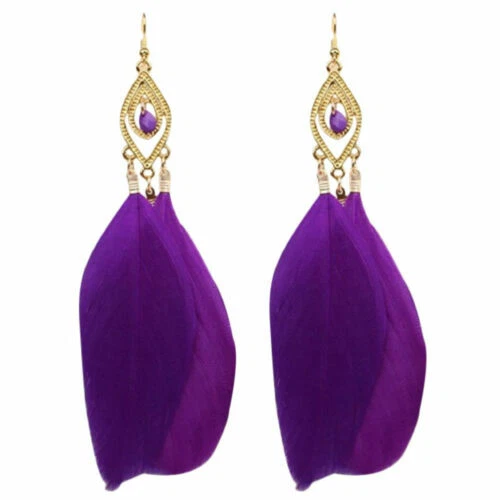 Boucles d'oreilles fantaisie violets plume