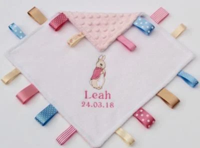 Flopsy Bunny Taggy Blanket Personalised Peter Rabbit Taggies Unique Baby Gift!