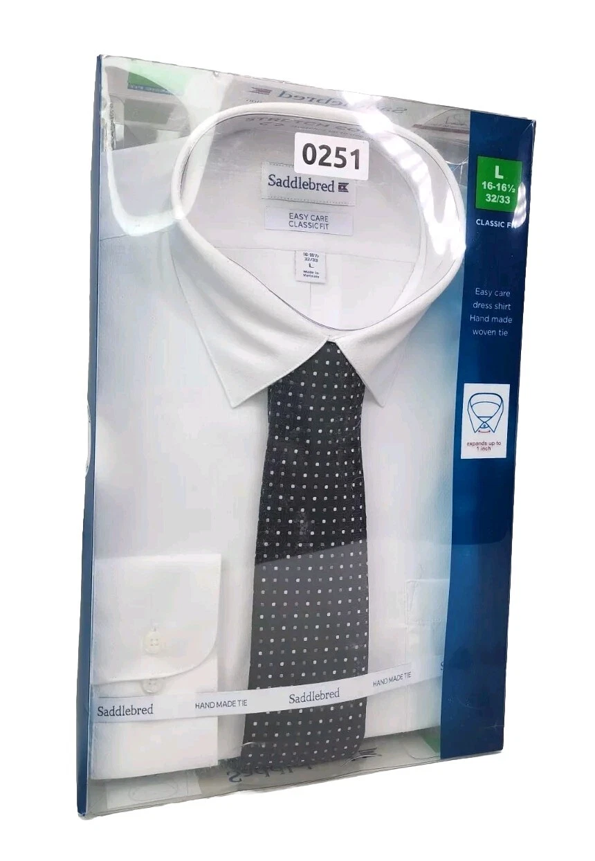 Saddlebred Mens Large 16-16.5 Easy Care Classic Fit White Dress Shirt w/ Tie