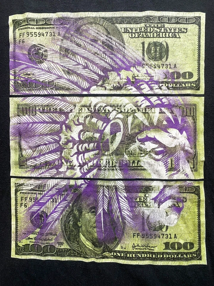 Camisa Hustle Gang Adulto 2X Negro Jefe Indio Tocado 100 Dólares EE. UU. Patín Hombres Foto 2 de 4