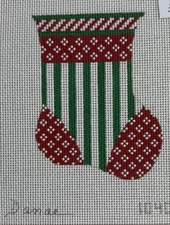 Handpainted Needlepoint Canvas Danae 1040-6A Red White Green Mini Stocking 13ct