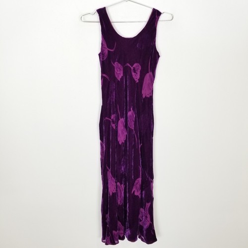 VTG Bloomingdale's Burnout Floral Velvet Maxi Dress Sz 4 P Purple Whimsigoth Y2K - Picture 4 of 7