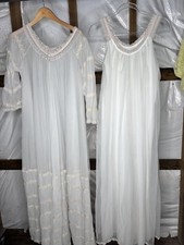 Vtg Intim Peignoir Set Bridal Chiffon-embroidered Lace Double Layer- Small