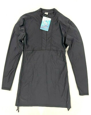 Lynddora Women Front Half Zip Long Sleeve Swimdress Black Size L 00351