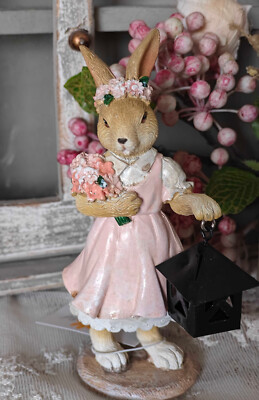 Clayre &Eef Ostern Kaninchen Hase Mädchen mit Laterne 7 x 6 x 14 cm Landhausstil