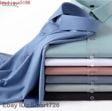 Men Business Dress Shirts Long Sleeve Silk Blend Formal Dress Tops Coat HOT