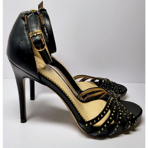 Sam Edelman Angelica Ankle Strap Sandal Heels Black Leather Studded Size 6.5 M - Picture 3 of 9