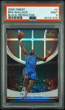 2005-06 Topps Finest Big Ben Wallace #3 Black Refractor 5/19 Pistons PSA 9 SSP