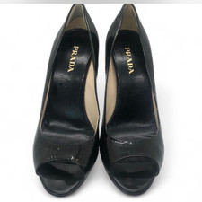 Prada Patent Leather Open-Toe Platform Size 39 Black Heels Stiletto Pumps