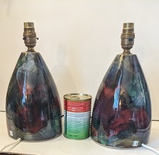 Pair Of Ceramic Glazed Table Lamps In VGC Without Shades 28cm Tall