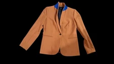 J.Crew Camel Blazer Blue Collar Accent 2-Button Closure Size 14 Lined