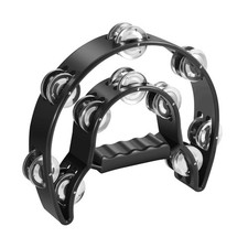 Flexzion Tambourine Metal Half Moon Musical 10 Inch 1 Pack , Black
