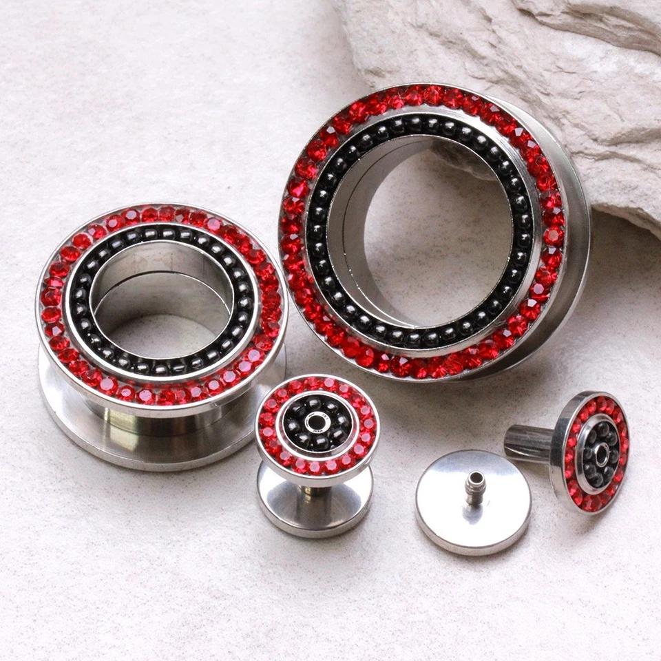 PAR de tapón para los oídos túnel carne ajuste tornillo acero quirúrgico 316L con bola enchapada PVD Foto 2 de 2