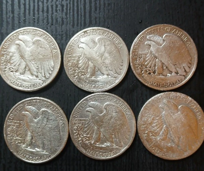 #ad #ad 1916 To 1947 90% SiIver Walking Liberty Half DolIar Coin Lot of 5 $66.61