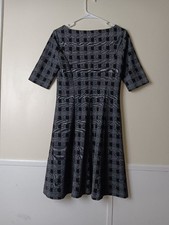 Chaps Womens S Gray Black Plaid Check Fit & Flare Dress Short Sleeve Stretch