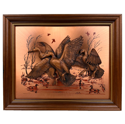 John Louw Signed 3D Copper Ducks Wall Art 16x13 Mid Century Modern