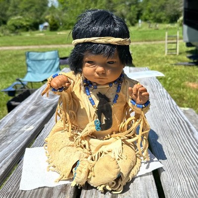 Vintage 1988 Furga Native Style Cry Baby Doll Anatomically Correct Boy Bear Claw