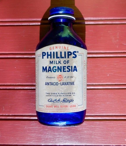 5” Vintage Cobalt Blue Glass Bottle Genuine Phillips Milk of Magnesia, USA